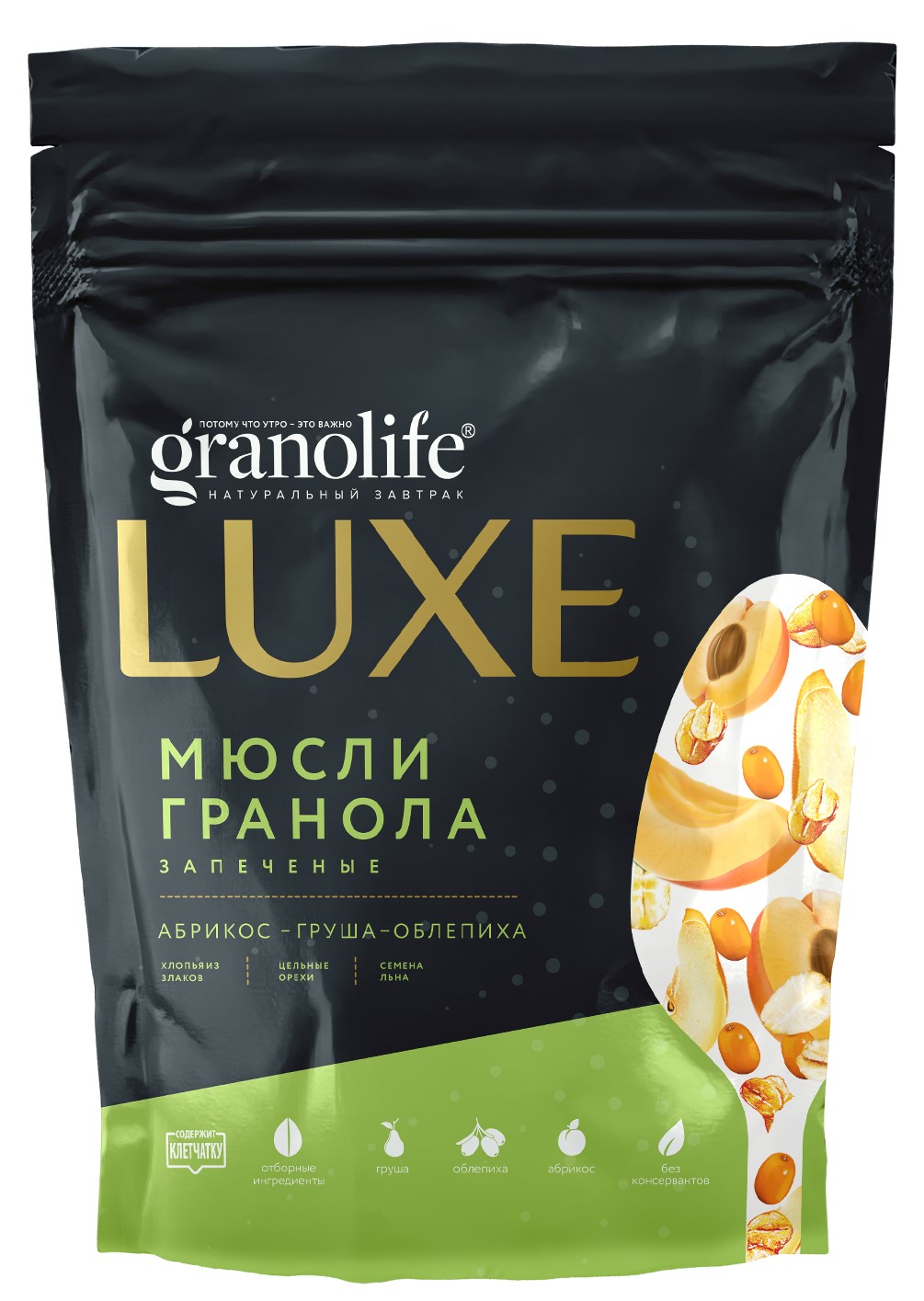 Гранола Granolife LUXE  "Абрикос - груша - облепиха - орехи - семена льна", 300 г