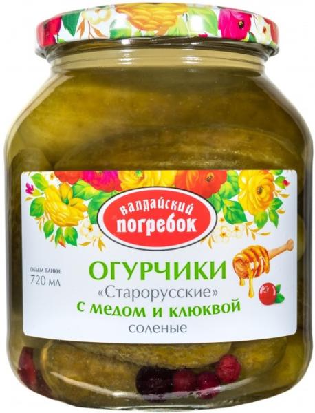 Огурчики «Старорусские» солёные  с мёдом и клюквой «Валдайский погребок» 720 мл